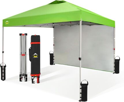 CROWN SHADES 10x10 Pop Up Canopy with 1 Side Wall - Beach Tent with