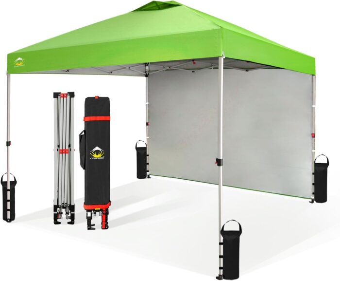 CROWN SHADES 10x10 Pop Up Canopy with 1 Side Wall - Beach Tent with
