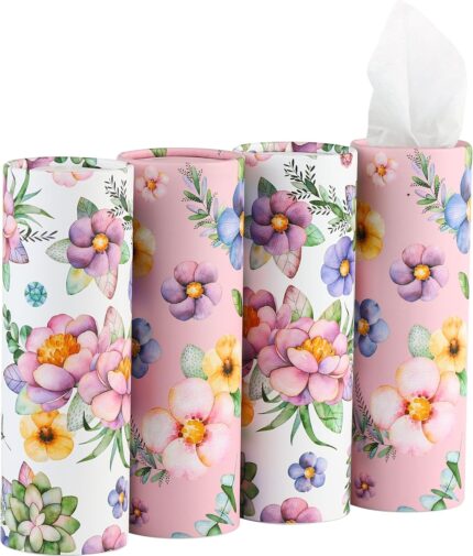 Car Tissues Holder with Facial Tissues - 4 PK - Travel Tissue Tubes