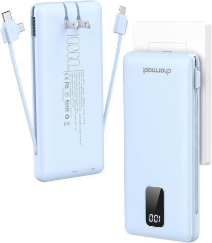 Charmast Portable Charger with Built-in Cables & Wall Plug, 10000mAh