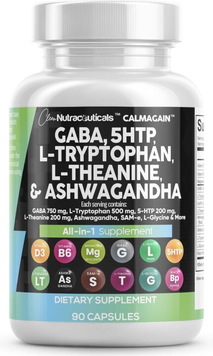 Clean Nutraceuticals GABA 750mg 5 HTP 200mg L Tryptophan 500mg L