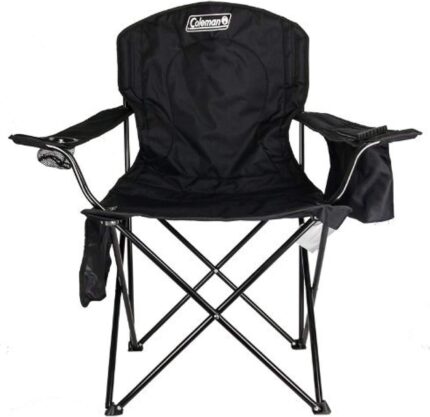 Coleman Portable Camping Quad Chair with 4-Can Cooler, Cushioned Seat