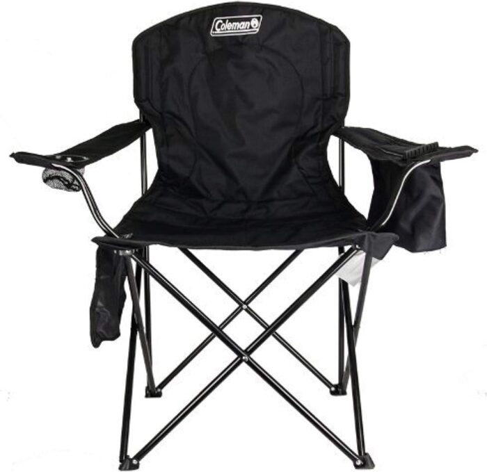 Coleman Portable Camping Quad Chair with 4-Can Cooler, Cushioned Seat