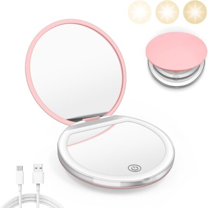 Compact Mirror with Light, 1X/3X Magnification LED Pocket Mirror with