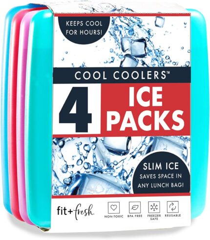 Cool Coolers by Fit & Fresh 4 Pack Slim Ice Packs, Quick Freeze Space