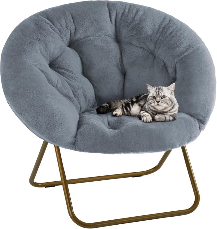 DUMOS Comfy Saucer Chairs Cozy Faux Fur Soft Lounge Cute Folding