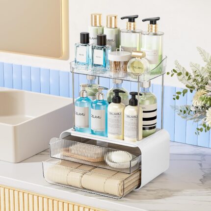 Delamu Bathroom Counter Organizer 2-Drawers 2-Tier Acrylic Makeup