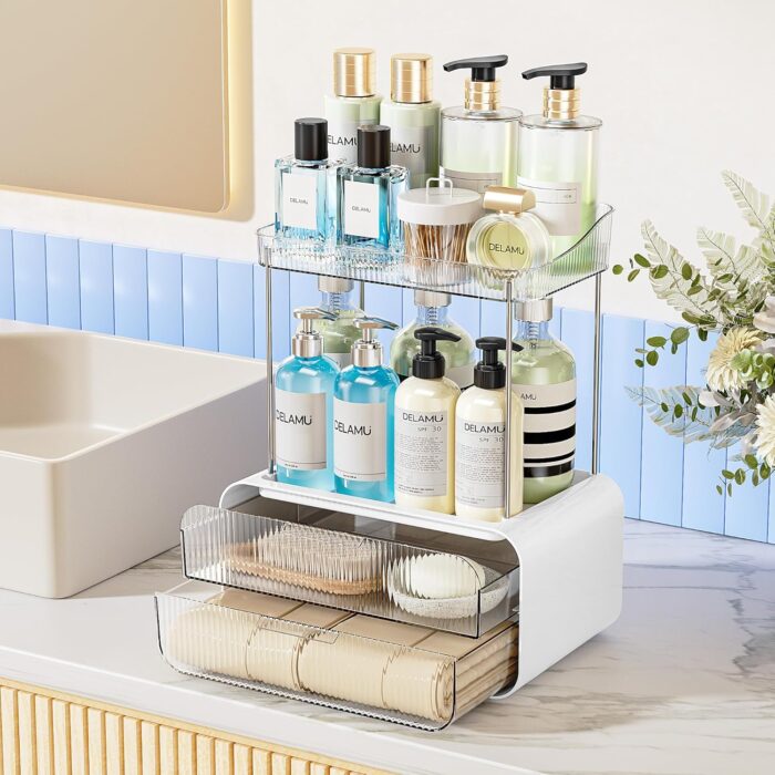 Delamu Bathroom Counter Organizer 2-Drawers 2-Tier Acrylic Makeup