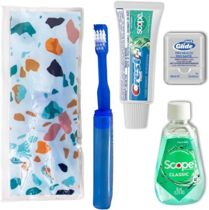Dental Travel Kit with Travel Toothbrush, Toothpaste, Mouthwash, Floss