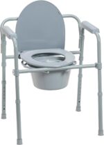 Drive Medical 11148-1 Folding Steel Bedside Commode Chair, Portable To