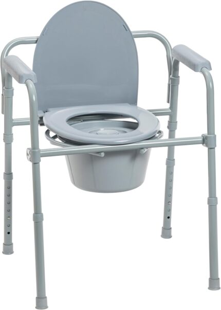 Drive Medical 11148-1 Folding Steel Bedside Commode Chair, Portable To