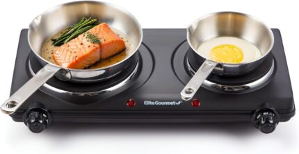 Elite Gourmet EDB-302BF# Countertop Double Cast Iron Burner, 1500
