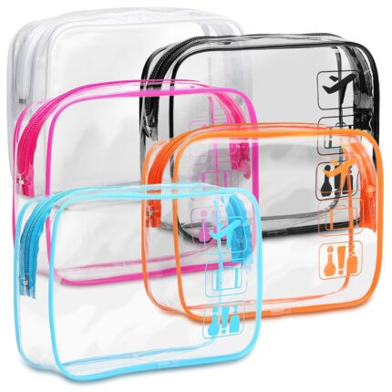 F-color TSA Approved Toiletry Bag - 5 Pack Clear Toiletry Bags Quart