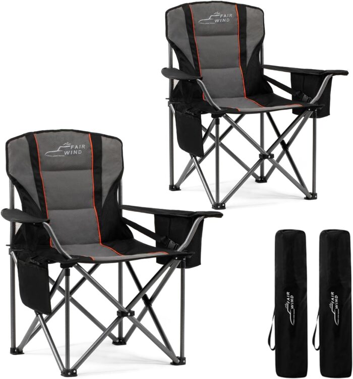 FAIR WIND 2 Pack Oversized Fully Padded Camping Chair with Lumbar