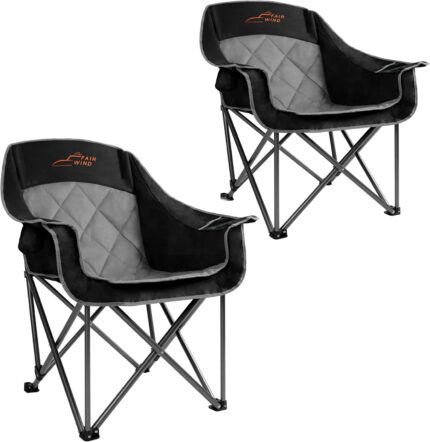 FAIR WIND 2 Pack Oversized Padded Camping Chair Heavy Duty Quad Fold