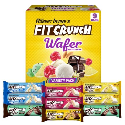 FITCRUNCH Wafer Protein Bars, 16g of Protein & 1-3g of Sugar (9 Bars,