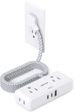 Flat Extension Cord 6 feet, Flat Plug Power Strip, 4 Widely Outlets