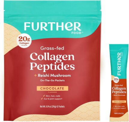 Further Food Chocolate Collagen Peptides Powder Stick Packs, Grass-Fed