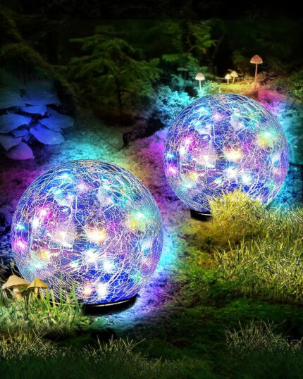 Garden Solar Ball Lights Outdoor Waterproof, 80 LED Cracked Glass