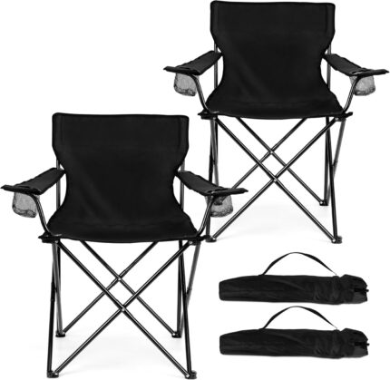 HaSteeL Foldable Camping Chair Set of 2, Folding Camp Chairs for
