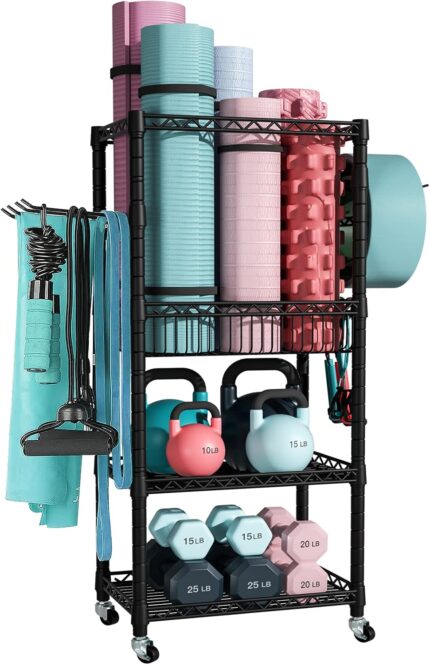 Home Gym Storage, 3 Tiers Workout Equipment Organizer with