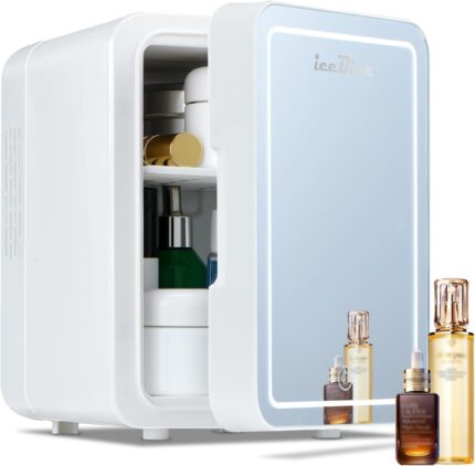 Iceblue Skincare Fridge with Dimmable LED Light Mirror, 4L Compact