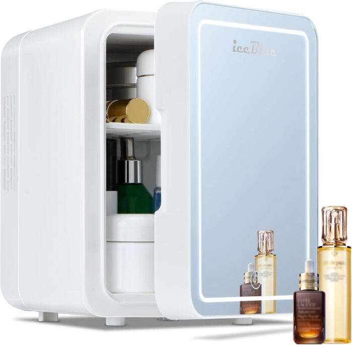Iceblue Skincare Fridge with Dimmable LED Light Mirror, 4L Compact