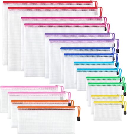 JARLINK 18 Pack 8 Sizes Mesh Pouch, 9 Colors, Waterproof Zipper Bags