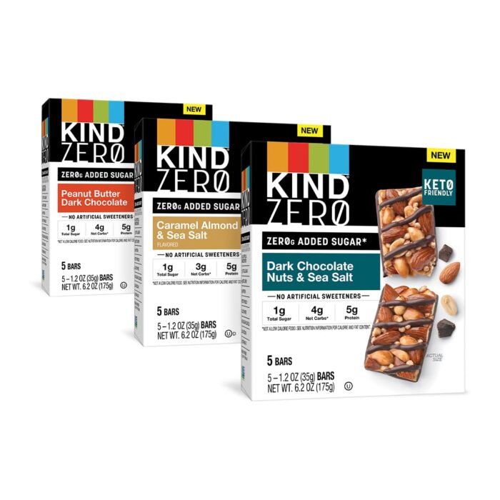 KIND ZERO Added Sugar Bars Variety Pack, Dark Chocolate Nuts & Sea