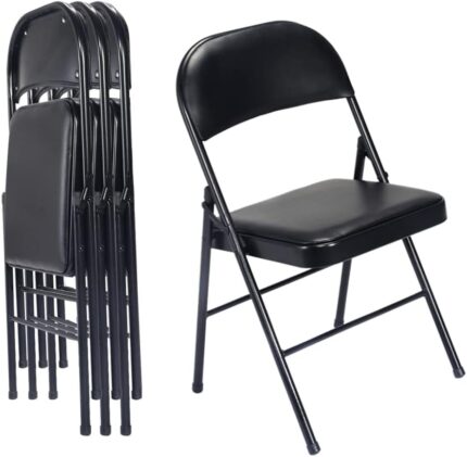 Karl home 4 Pack Black Folding Chairs with Padded Seats for Outdoor &