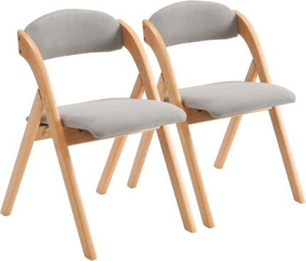 Karl home Wooden Padded Folding Chairs 2 Pack, Portable Folding Chairs