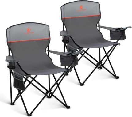 LET'S CAMP Camping Chair 2 Pack Folding Chair with 3-Can Cooler Bag