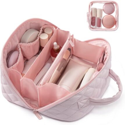 LOVEVOOK Travel Makeup Bag for Women, 2Pcs Set Puffer Waterproof