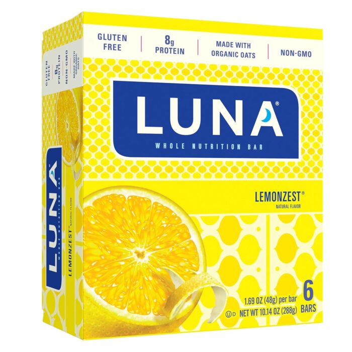 LUNA Bar - LemonZest Flavor - Gluten-Free - Non-GMO - 7-9g Protein -