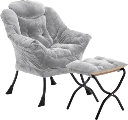 Lazy Chair with Folding Ottoman, Accent Chair Plush Upholstered with