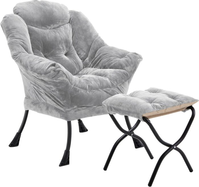 Lazy Chair with Folding Ottoman, Accent Chair Plush Upholstered with