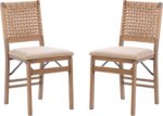 Linon Bennett Natural Folding Chair with Woven Rope Back and Linen