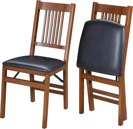MECO Stakmore True Mission Wooden Folding Chairs with Padded Seats,