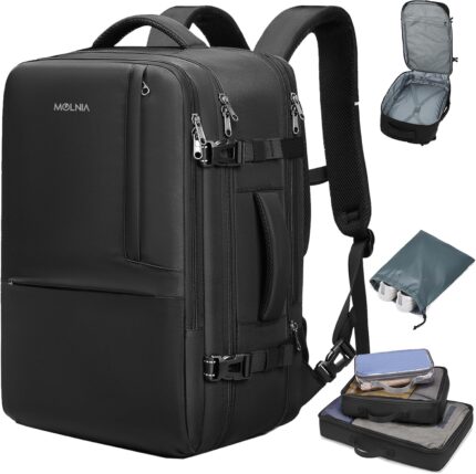 MOLNIA 50L Expandable Travel Backpack for Men Women, Carry On Backpack