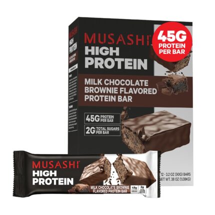 MUSASHI High Protein Bar, 45g Protein, 2g Total Sugars, Milk Chocolate