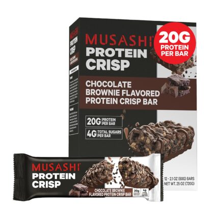 MUSASHI Protein Crisp Bar, 20g Protein, 4g Total Sugars, Chocolate