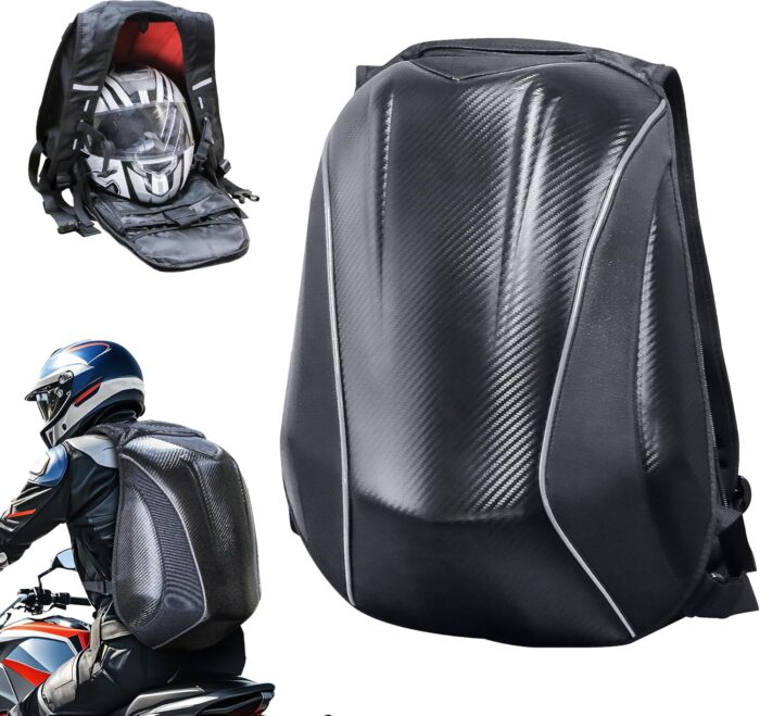 MZS Motorcycle Backpack, 48L Expandable Hard Shell Helmet Backpack for