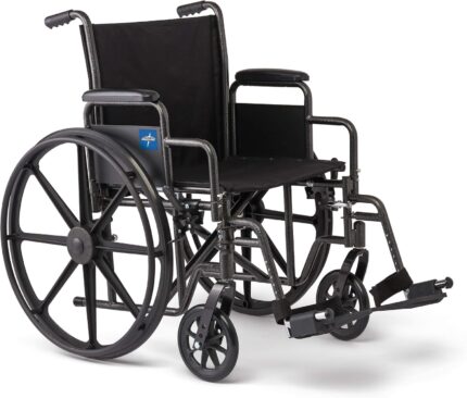 Medline Comfortable Folding Wheelchair with Swing-Back Desk-Length