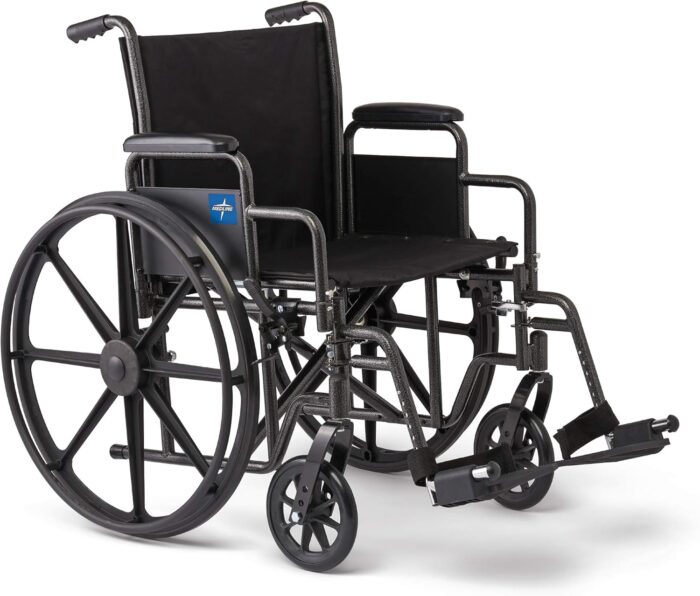 Medline Comfortable Folding Wheelchair with Swing-Back Desk-Length