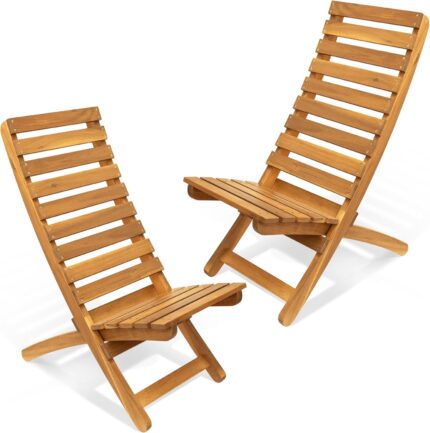 Melino Acacia Wooden Folding Adirondack Chair Set of 2 - Portable