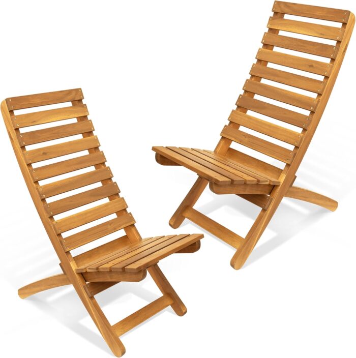 Melino Acacia Wooden Folding Adirondack Chair Set of 2 - Portable