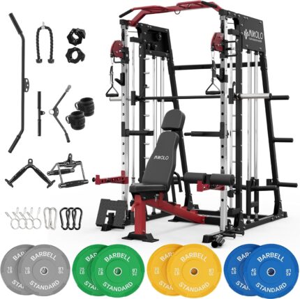 Mikolo Smith Machine, 2200lbs Squat Rack with LAT-Pull Down