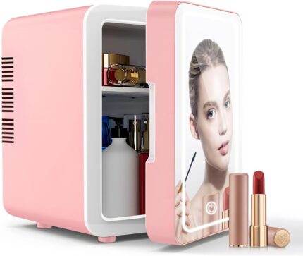 Mini Fridge for Bedroom, Skincare Fridge With Dimmable LED Light