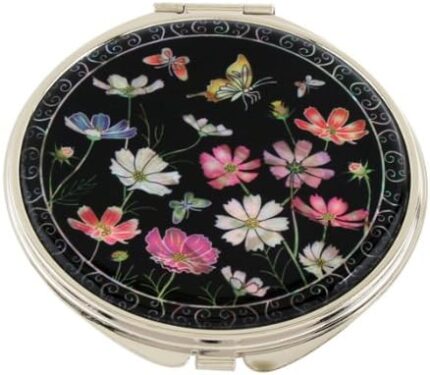 Mother of Pearl Pink White Cosmos Flower Design Double Compact