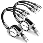 Multi Charging Cable 3A, [2Pack 4ft] Retractable Multi Charging Cord 3